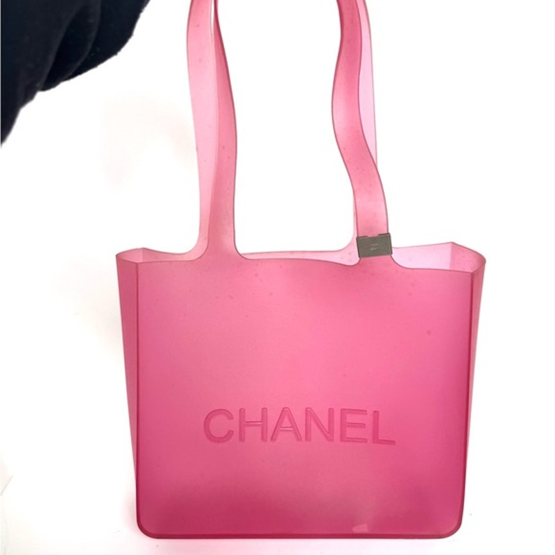 Chanel Pink Tote w/ Silver detail on strap in a neoprene, rubber like material