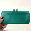 Charles Jorudan Blue Green Leather Kiss Lock Long Snap Wallet