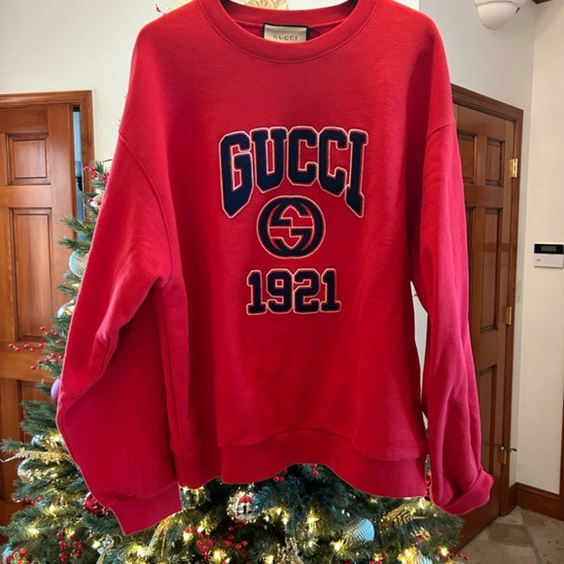 Men's Gucci logo embroidered cotton jersey sweatshirt, size XL made in Italy