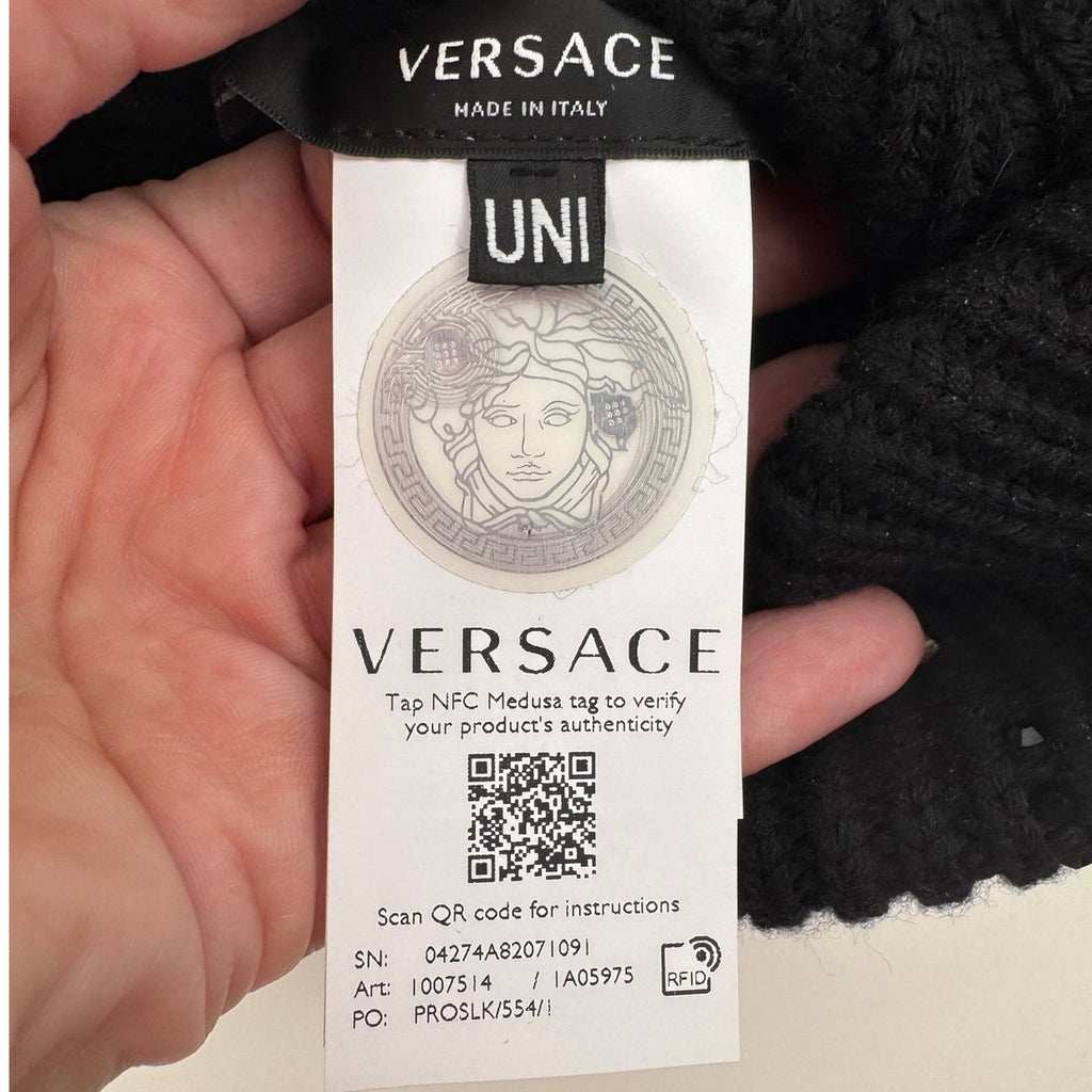 Men's Versace x Swarovski Crystal Black Knit Beanie – Retail $1,200