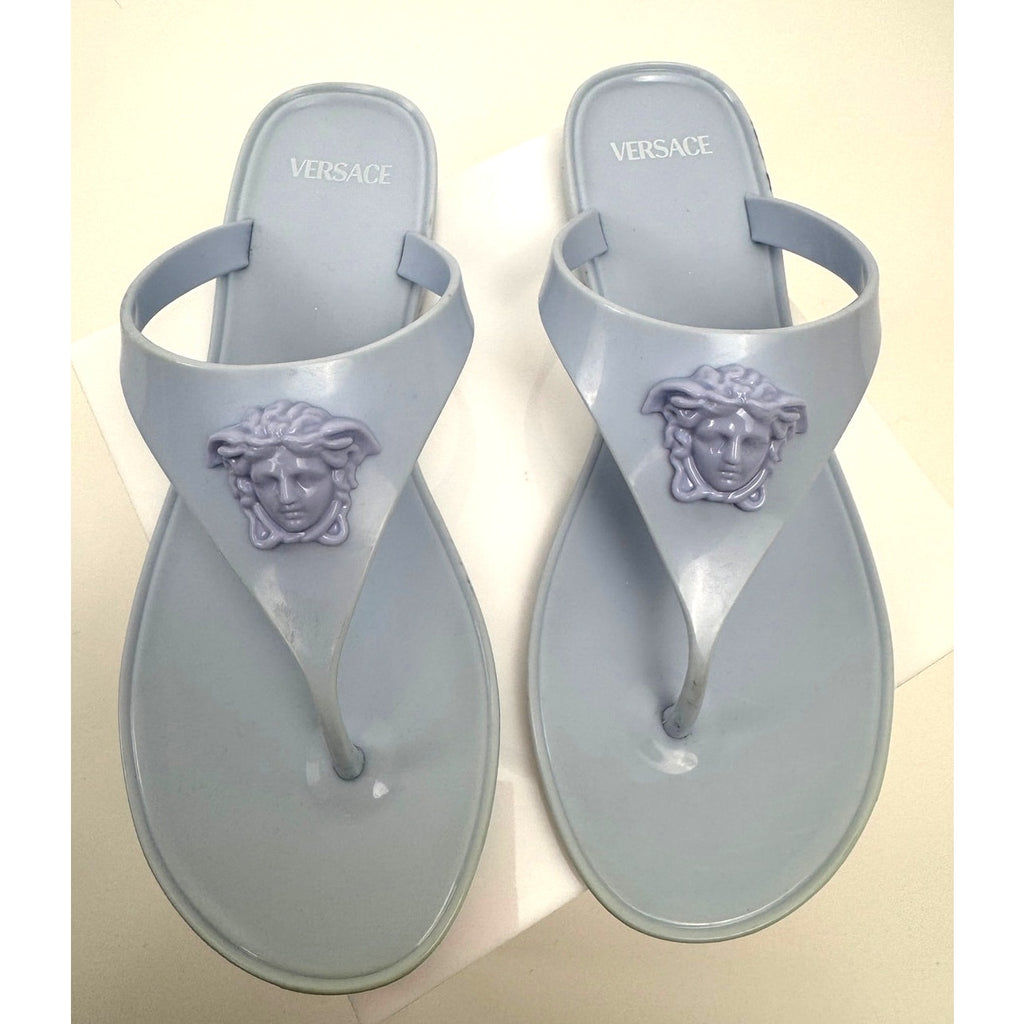 Versace NWOT Blue Rubber Medusa Flip Flop Thong Sandals – Size EU 37 / US 7
