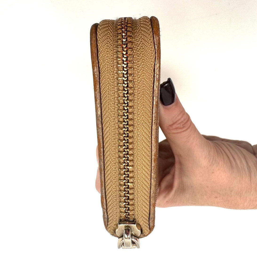 Coach Tan and Brown Zippy Long Accordion Wallet with Gold Finish Hardware