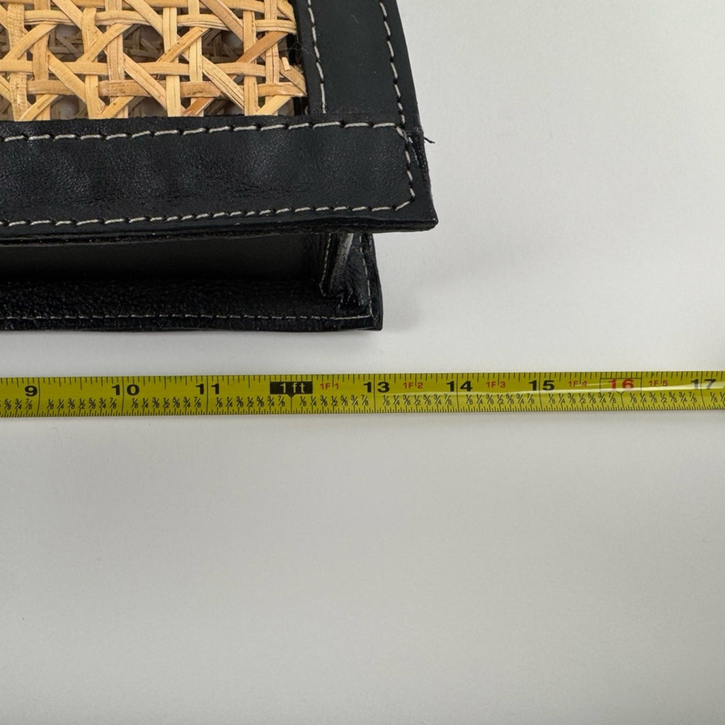 Black leather and rafia unbranded unique modern art tote/top handle bag