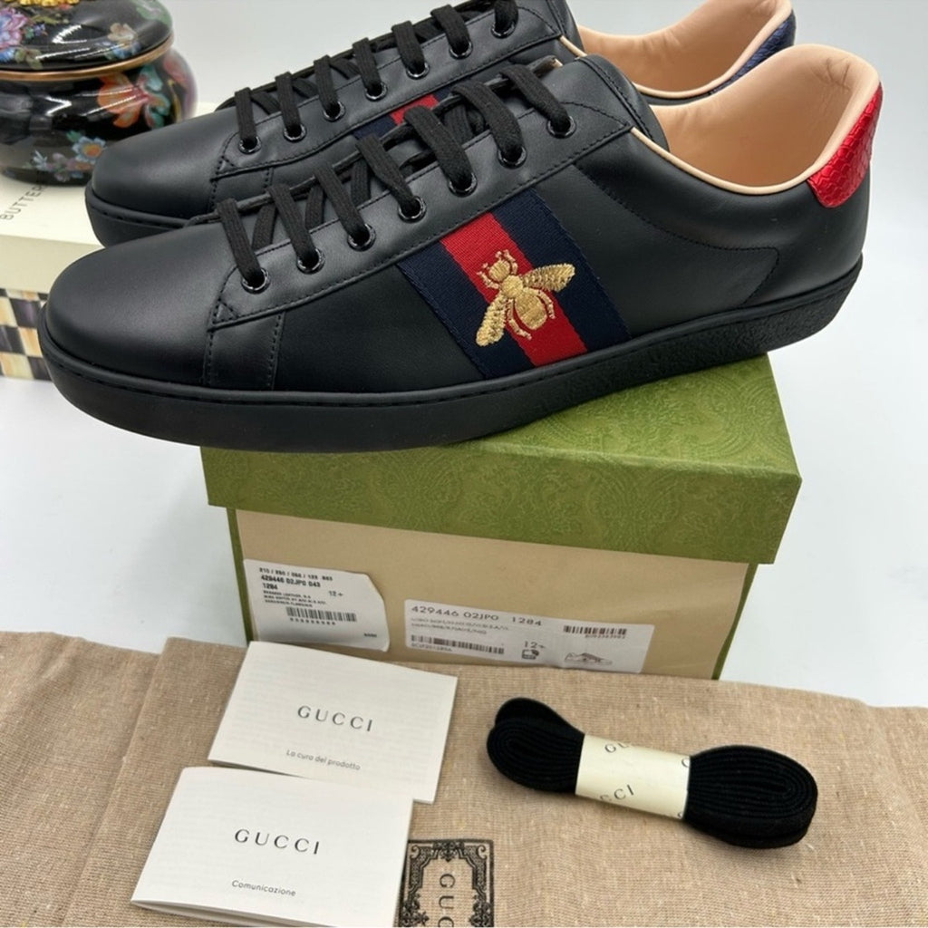 Men's Gucci ace bee embroidered sneakers size 12.5 made in Italy