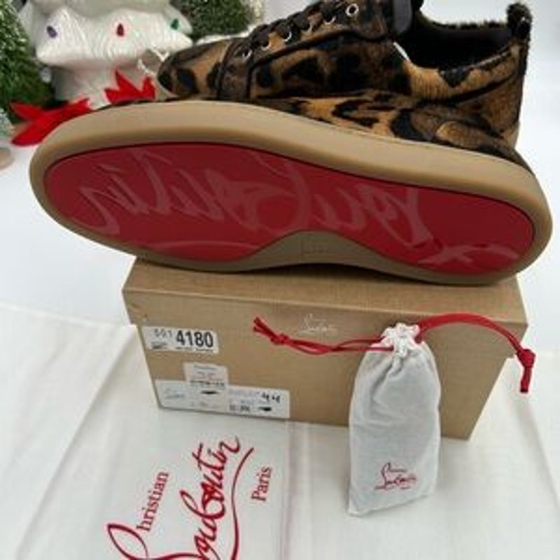 Men's Christian Louboutin, Louis Jr leopard print leather sneakers size 44