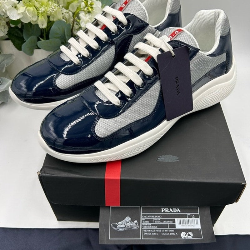 Men's Prada America's cup patent leather blue/white sneakers size 12 fits 13 US