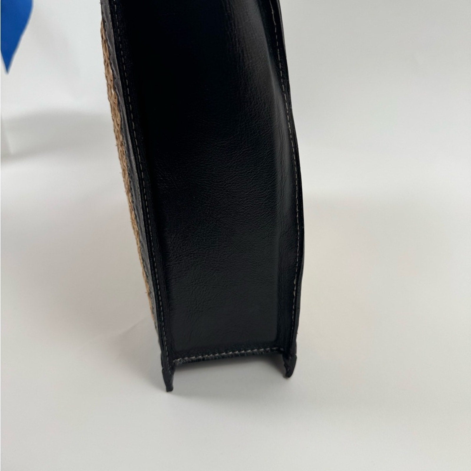 Black leather and rafia unbranded unique modern art tote/top handle bag