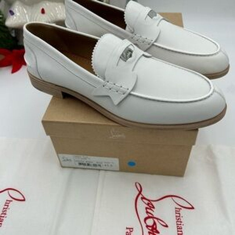 Men's Christian Louboutin white leather penny loafers size 45.5 made in Italy