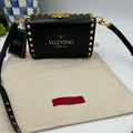 Women's Valentino Garavani gold Rockstud, leather shoulder bag made in Italy