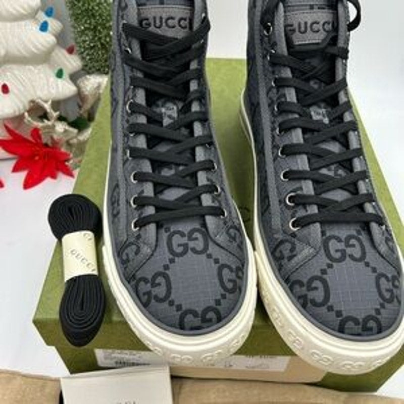 Gucci Men's tennis 1977 Black and Gray High-Top Sneakers size 11 made in Italy