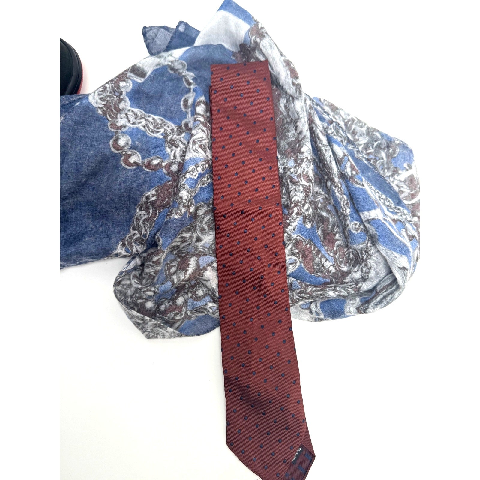 Dsquared2 NWOT Men's Burgundy & Navy Silk Polka Dot Tie Made in Italy