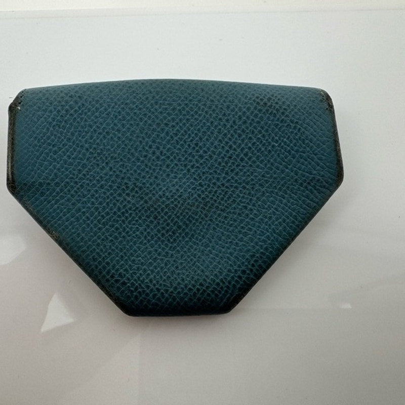 Hermes Blue silver front snap coin purse some wear