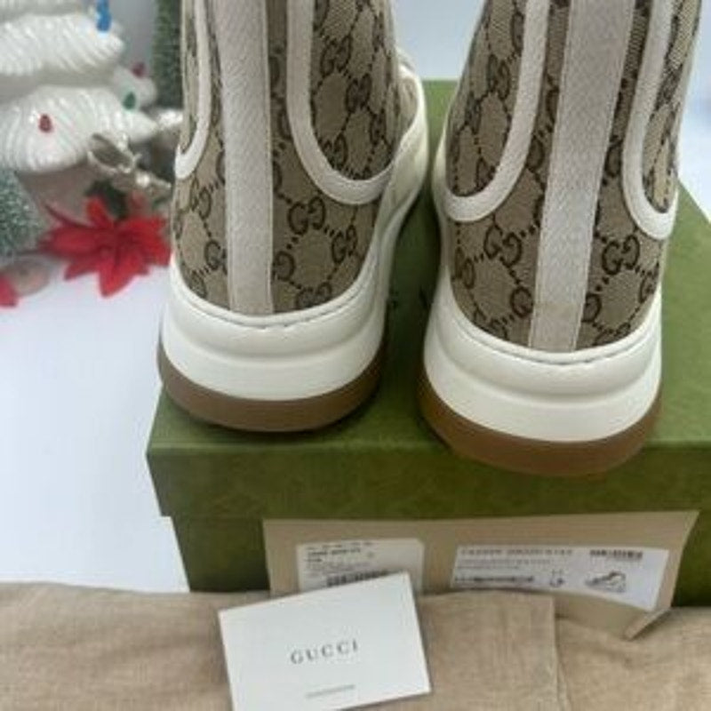 Gucci Beige and White High-Top platform Sneakers size 11 made in Italy