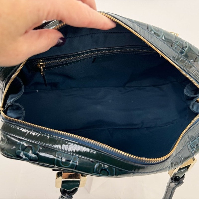 Gucci Vintage Green Blue Black patent leather top handle bag w/gold hardware