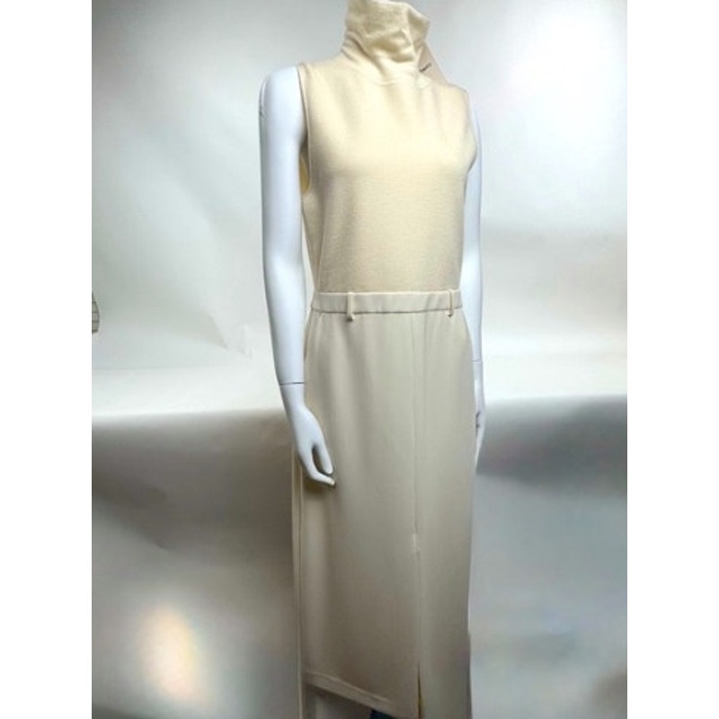 Theory NWT’s Size 10 Cream Sleeveless Turtleneck Dress. Crepe skirt and cashmere