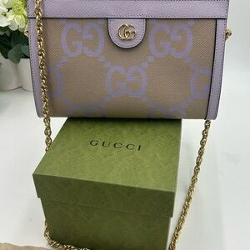Gucci women's Ophedia jumbo GG canvas, shoulder bag with gold tone chain strap