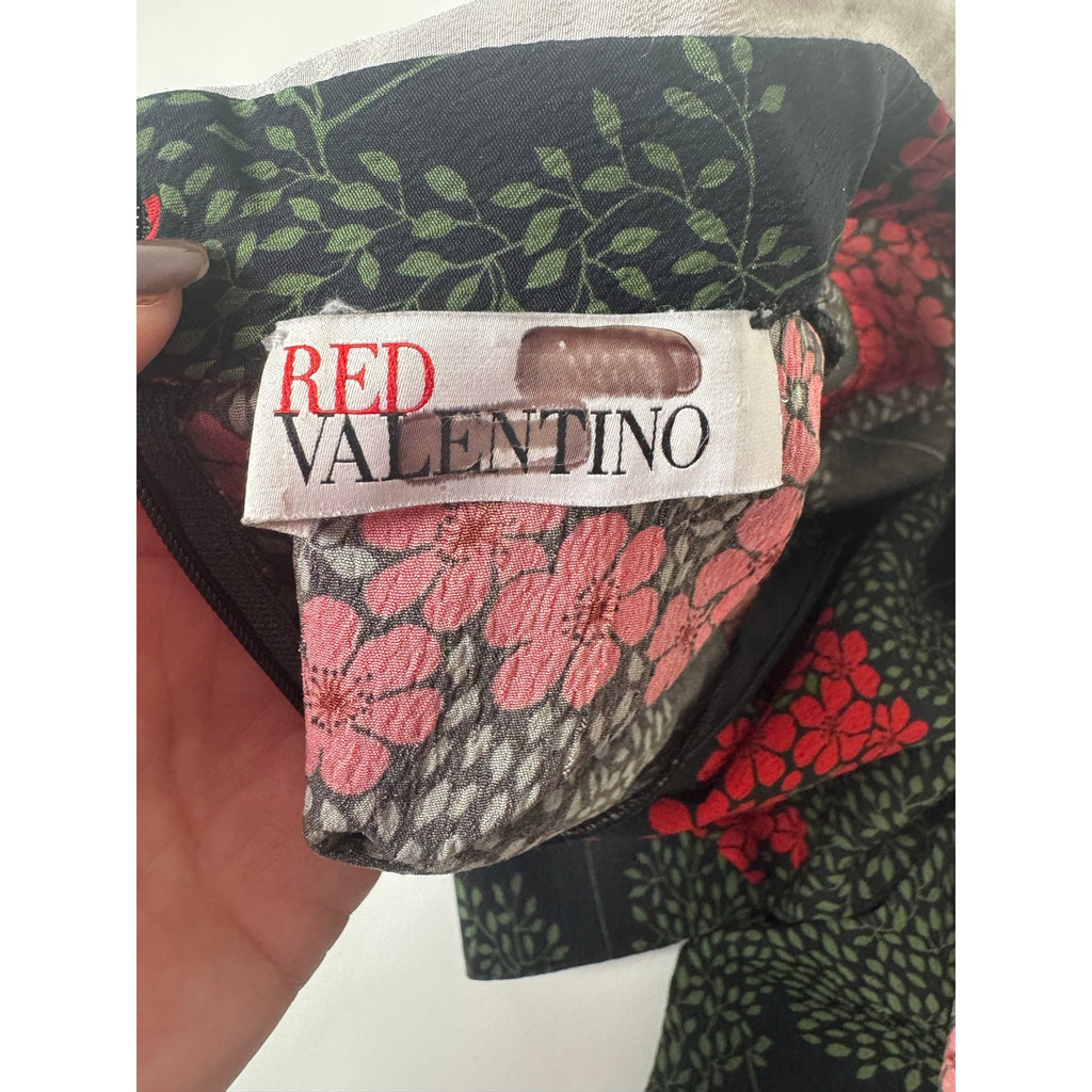 RED Valentino Printed Neck Tie Floral Peter Pan Collar Dress – IT 46 / US 10