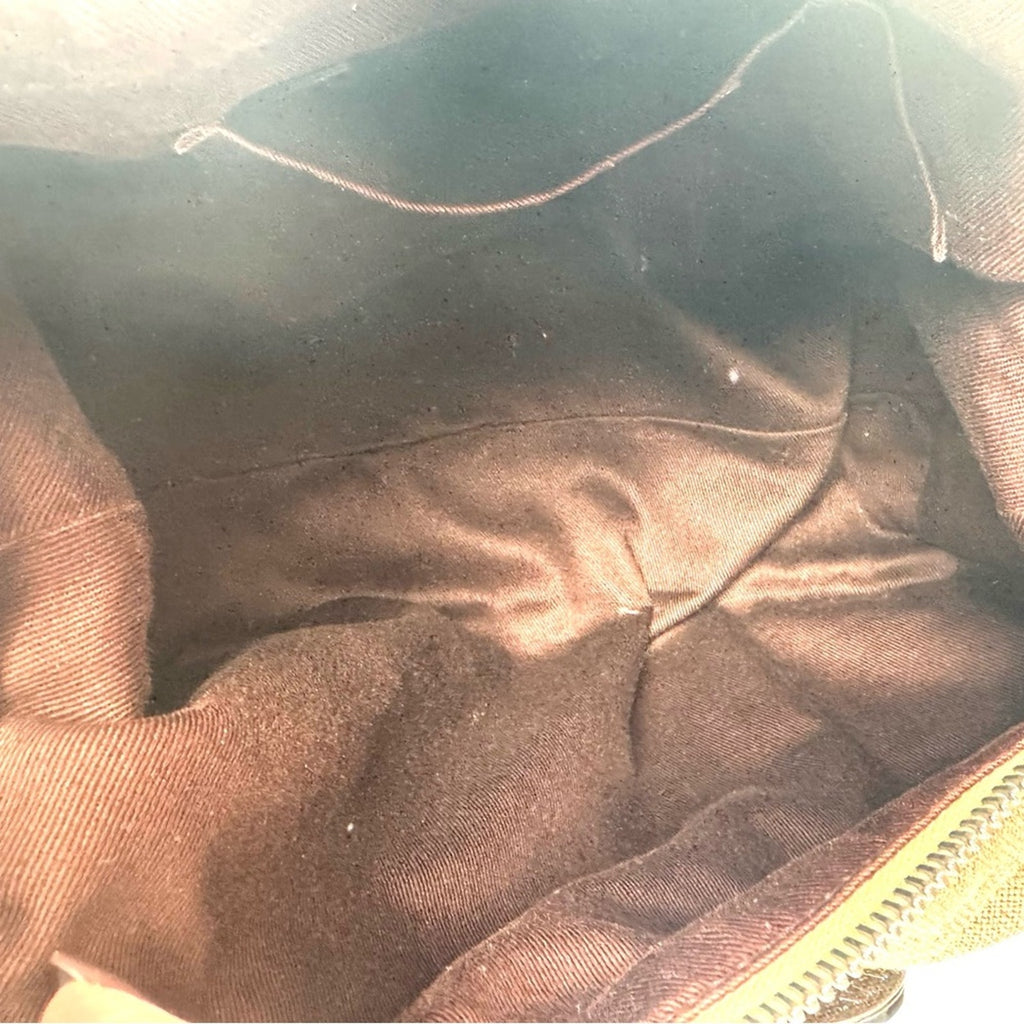 Bally linen shoulder bag /leather piping/web strap and  silver Bally purse charm