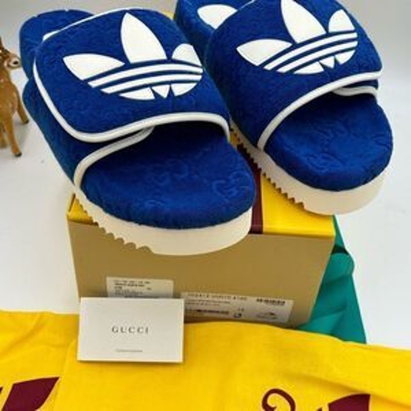 Men’s Gucci X Adidas, slide sandals size 12 made in Italy