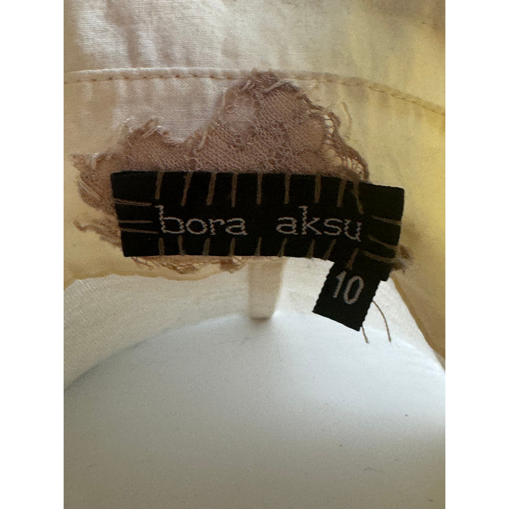 Bora Aksu Cream Ruffle Cotton Long Sleeve Button Front Blouse Size 10