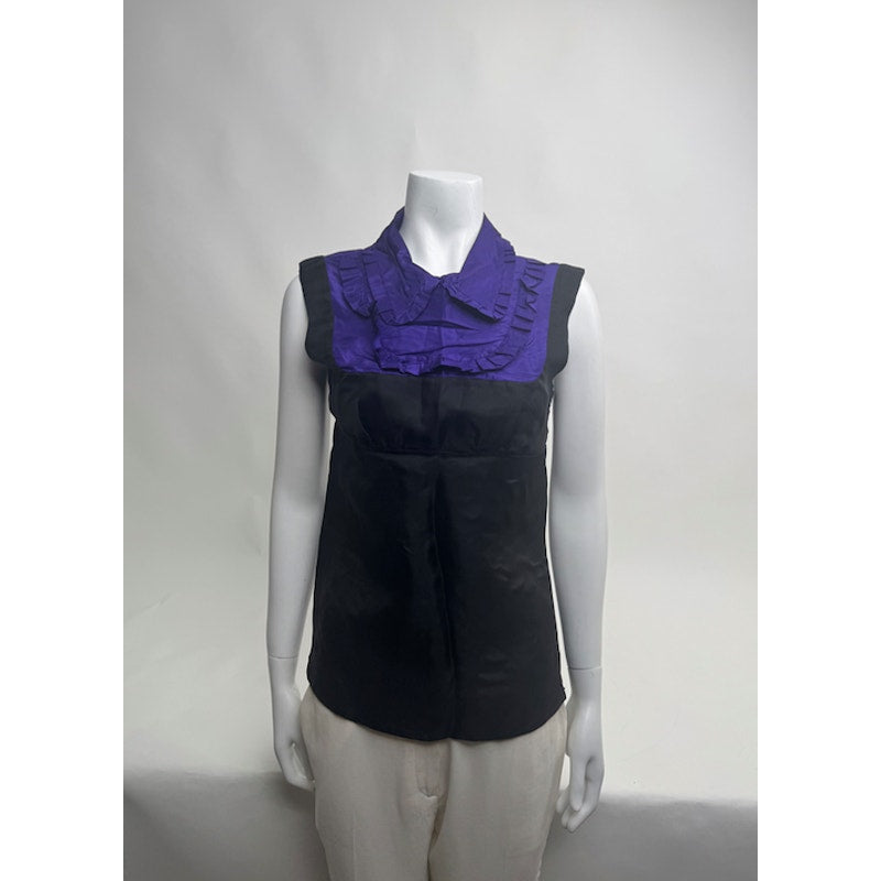 Miu Miu NWOT Black & Purple 100% Silk Ruffle Blouse Size IT 40 / US 4