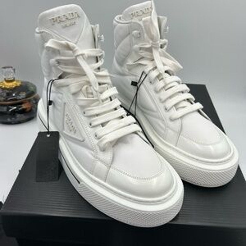 Women's Prada re-nylon leather hightop sneakers size 39.5 made in Italy