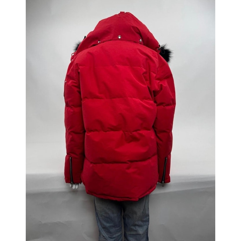 Men's Moose Knuckles Red Puffer Down Jacket With Detachable Fur Hood Size XL