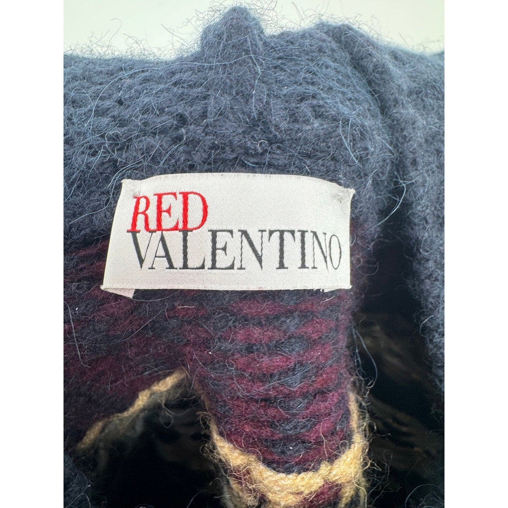 Women's RED Valentino Fair Isle Fringe Hooded Poncho Sweater Cape – Size M