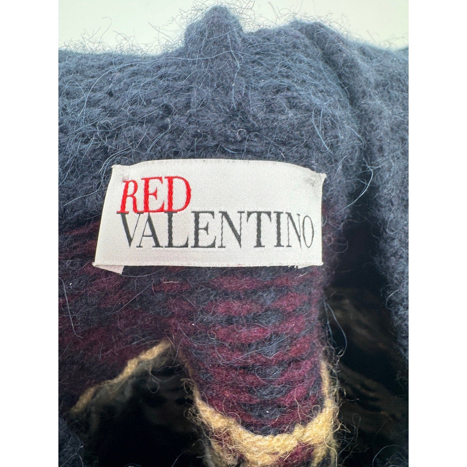 Women's RED Valentino Fair Isle Fringe Hooded Poncho Sweater Cape – Size M