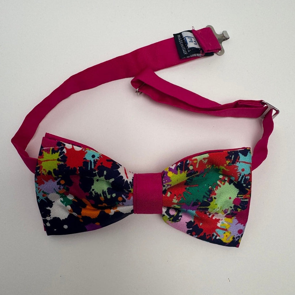 FEFE Napoli Men's NWT Silk Multicolor Paint Splatter Abstract Art Bow Tie