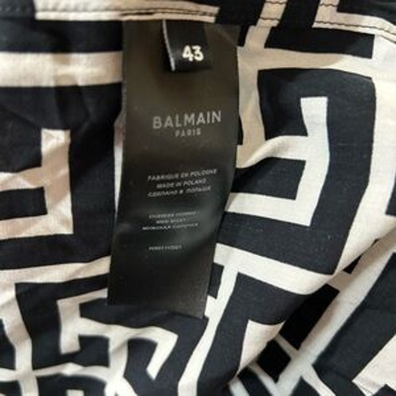 Men's Balmain monogram pajama shirt, size 43 made in Italy