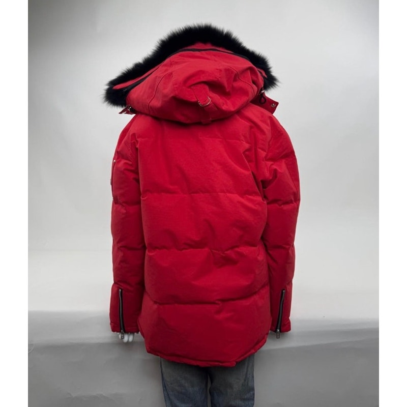 Men's Moose Knuckles Red Puffer Down Jacket With Detachable Fur Hood Size XL