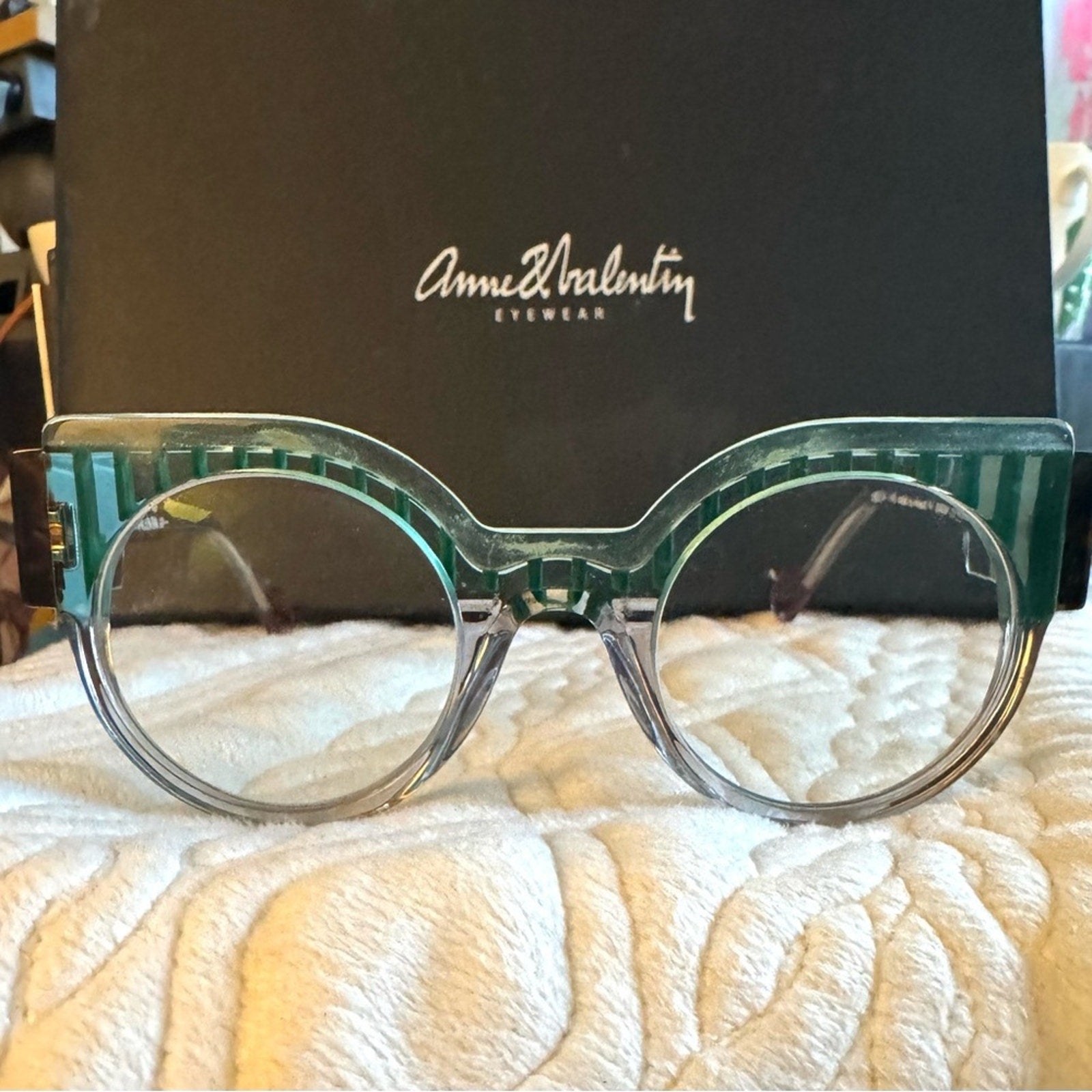 Anne & Valentin Green / Black and clear striped uniques handmade frames EYE ART