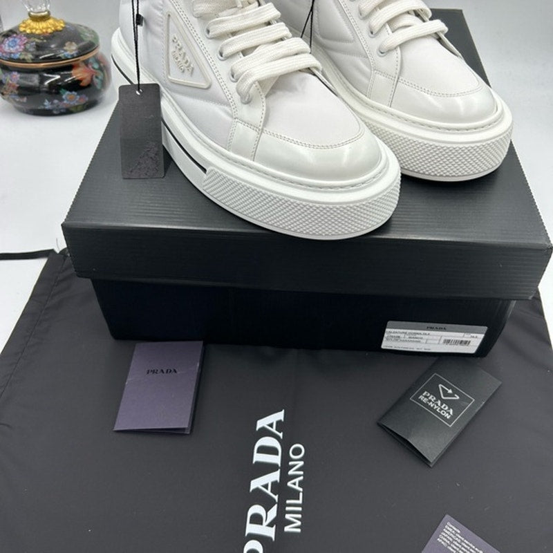 Women's Prada re-nylon leather hightop sneakers size 39.5 made in Italy