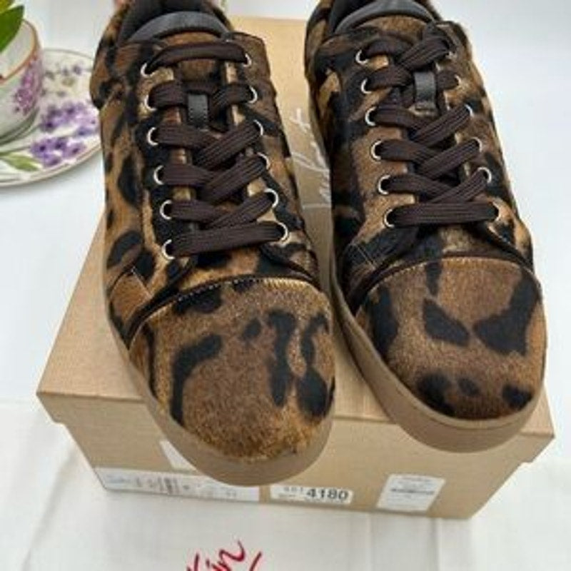 Men's Christian Louboutin leopard affect low top sneakers size 42 made in Italy