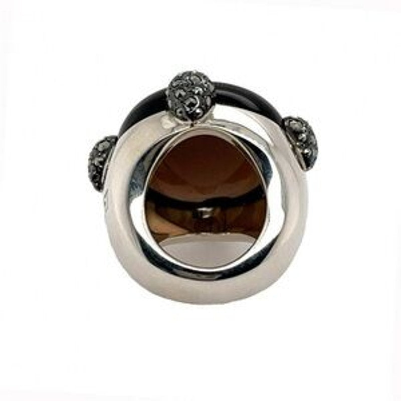 Pomellato 67 smoky quartz/marcasite Sterling silver Griffes ring size 6 Italy
