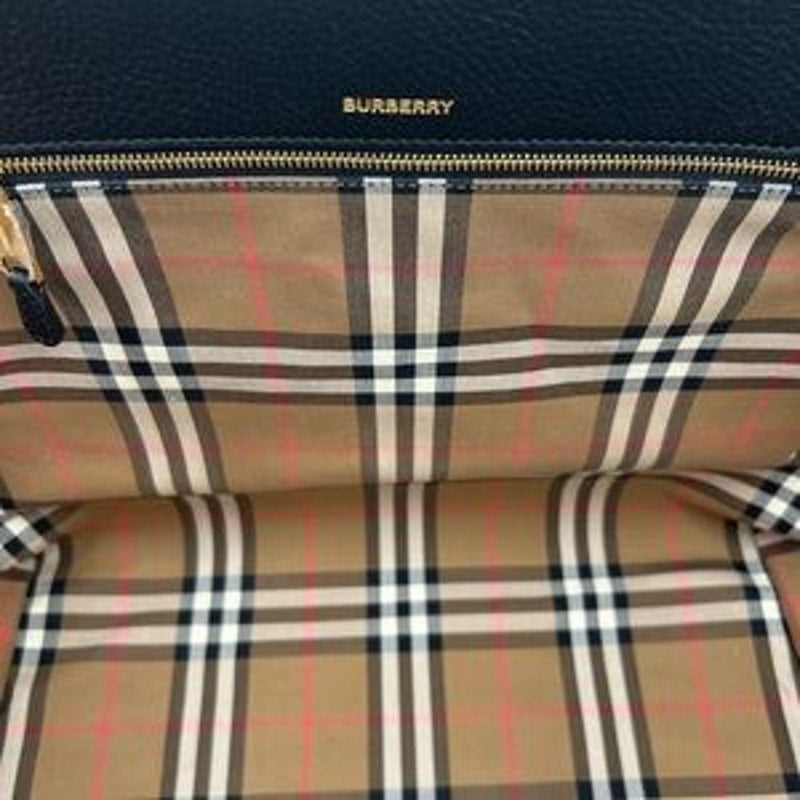 Women’s Burberry pebble grain, leather check lined , large shopping tote Italy