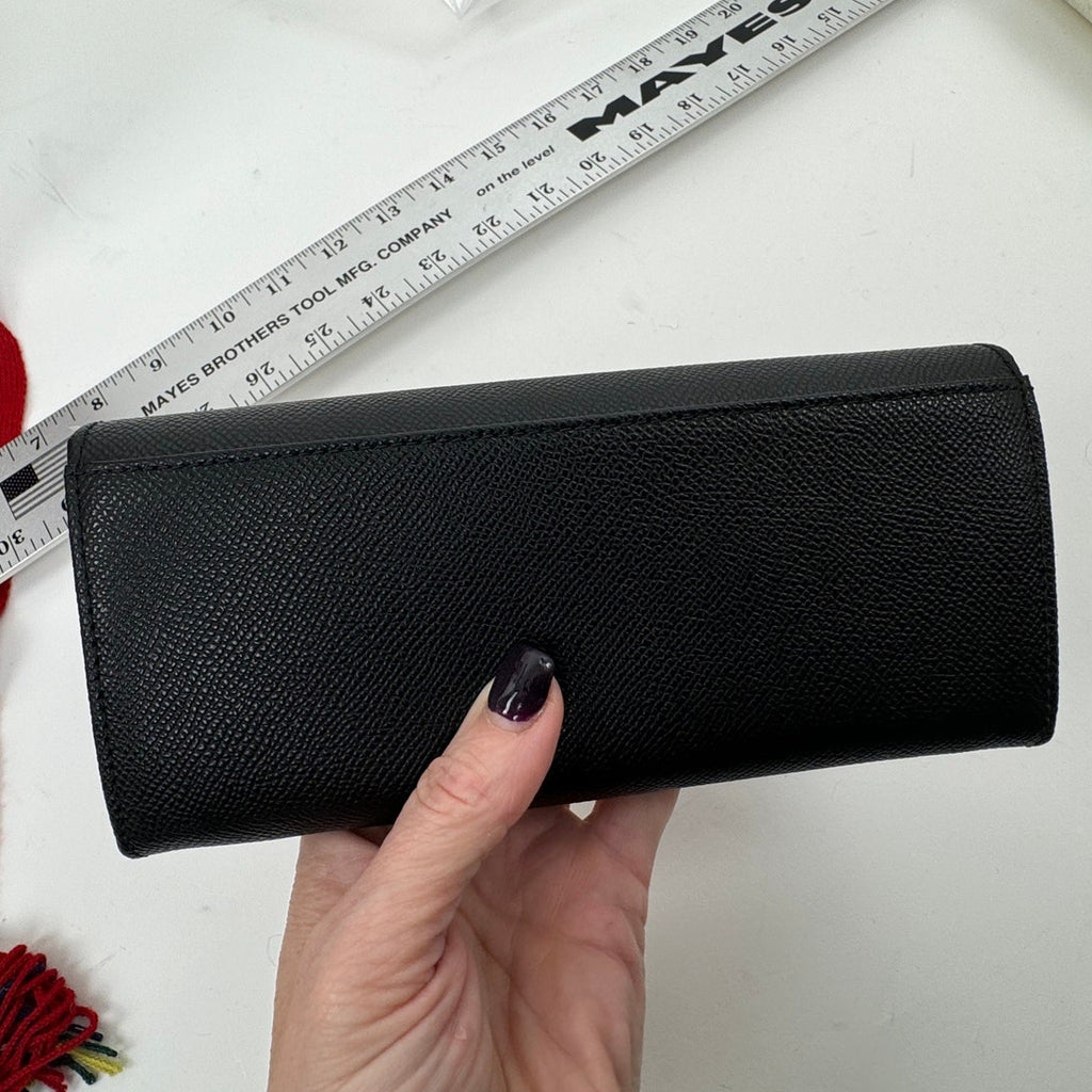 Furla NWT Black Pebble Grained Continental Trifold Wallet With Box and Bag Charm