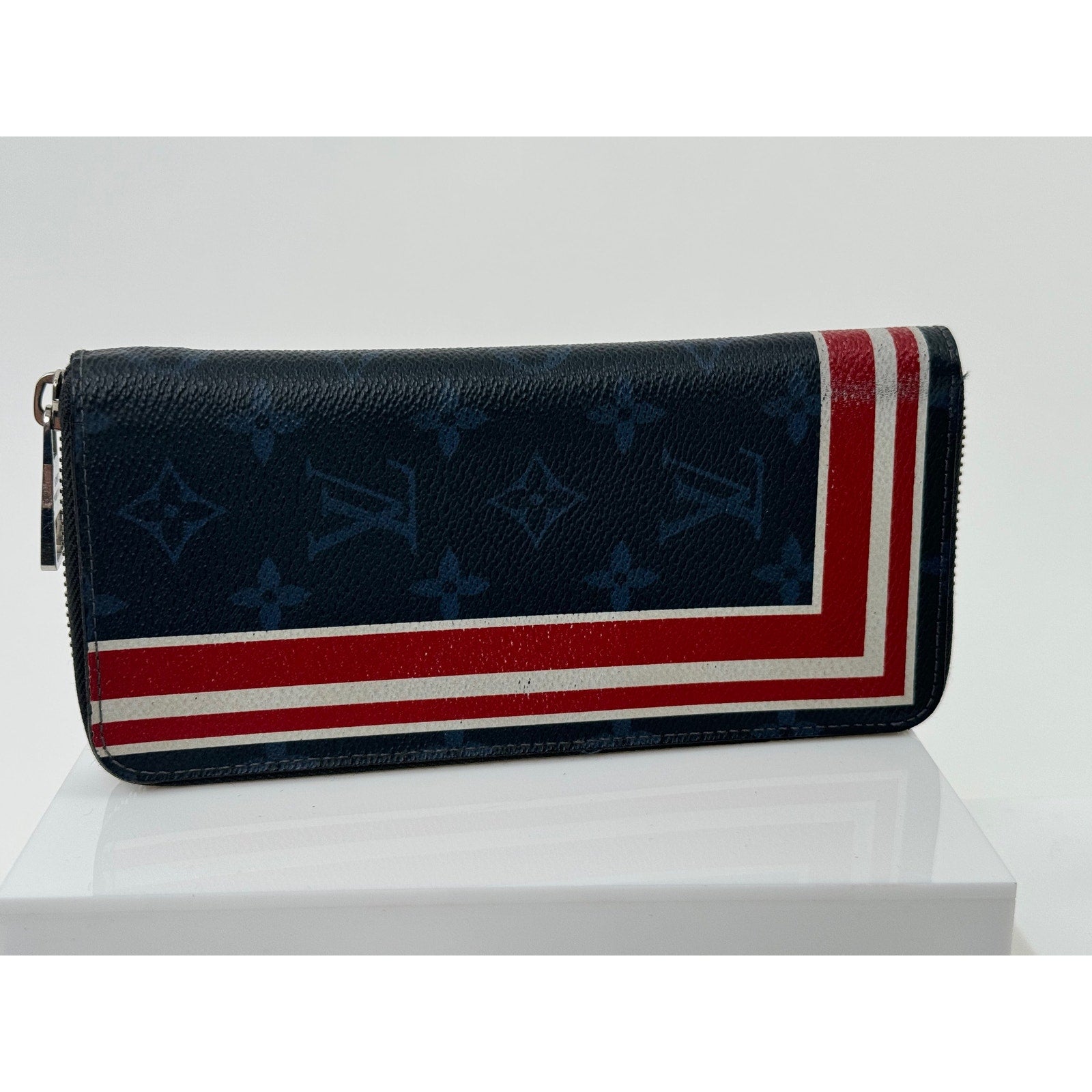 Louis Vuitton Rare Canvas Zippy Vertical Monogram Cobalt Stripe Long Wallet
