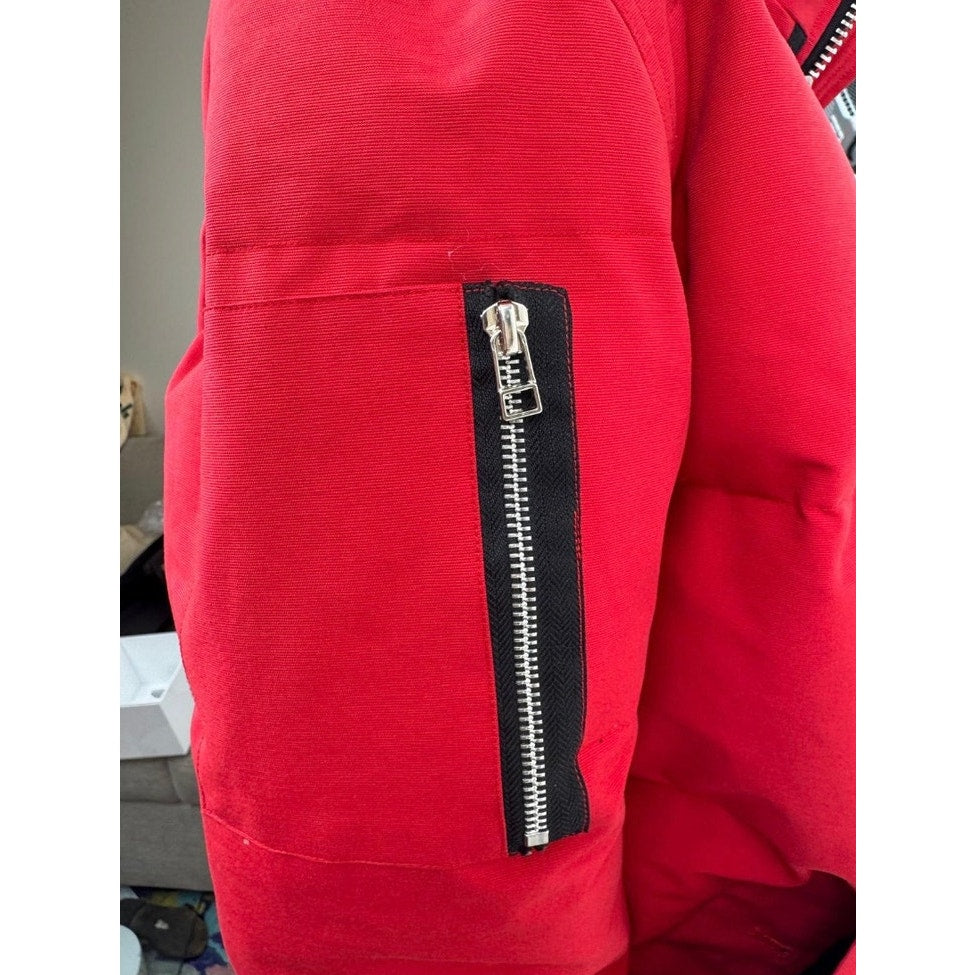 Men's Moose Knuckles Red Puffer Down Jacket With Detachable Fur Hood Size XL