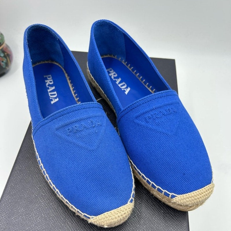 Women's Prada triangle logo canvas espadrille size 7, made in Italy