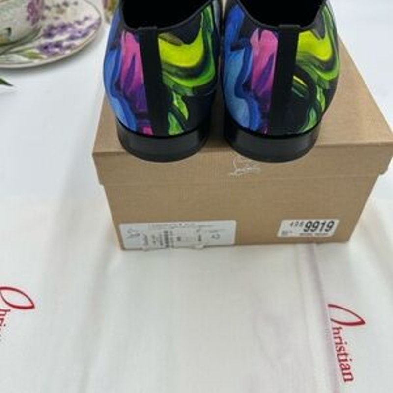 Men's Christian Louboutin, dandy, chick floral satin loafers size 42 made Italy