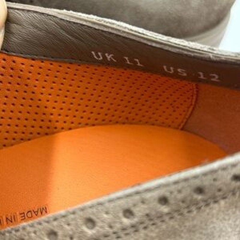 Men's Santoni, easy suede brogue wing tip, Oxford size 12 US made in Italy