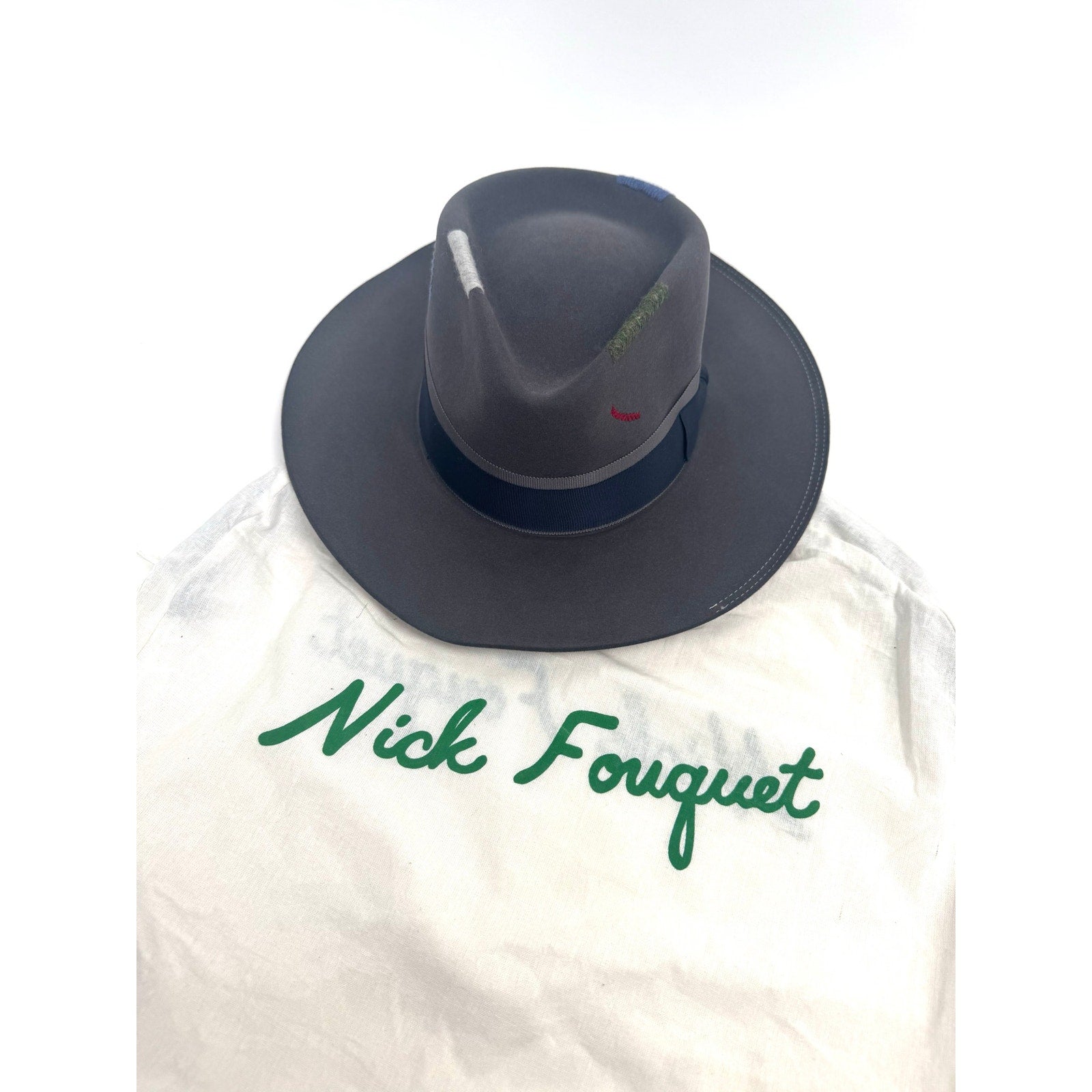 Nick Fouquet Matchstick Detail Beaver Felt Hat 7 5/8 61 Like New w/ Dust Bag