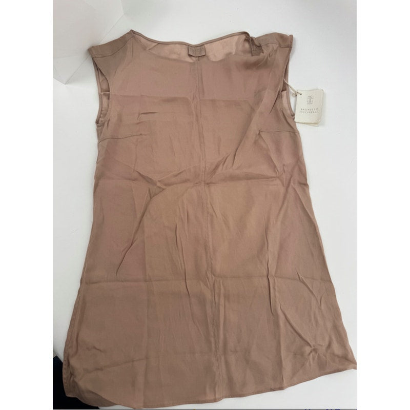Brunello Cucinelli NWT Women's Silk Shell Blush Beige Blouse XS