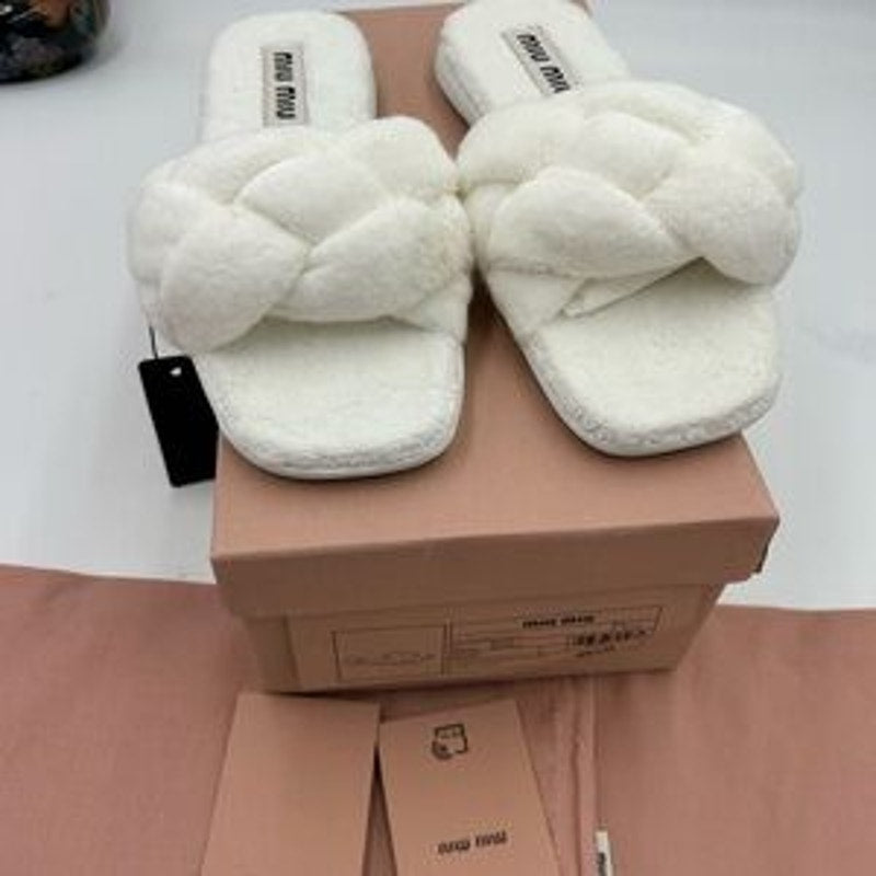 Women's Miu Miu Terry cloth slide sandals size 37.5 made in Italy