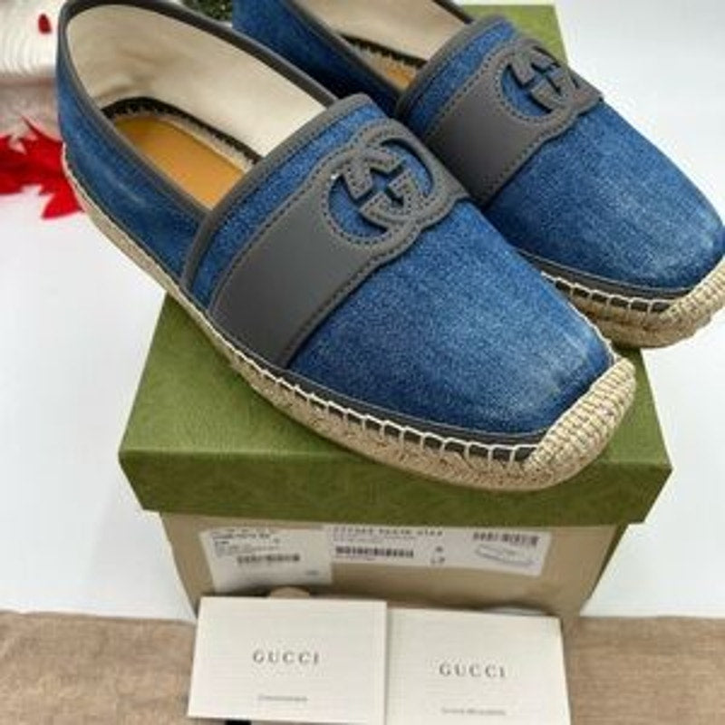 Gucci men's Denim and Gray interlocking G Espadrilles size 8