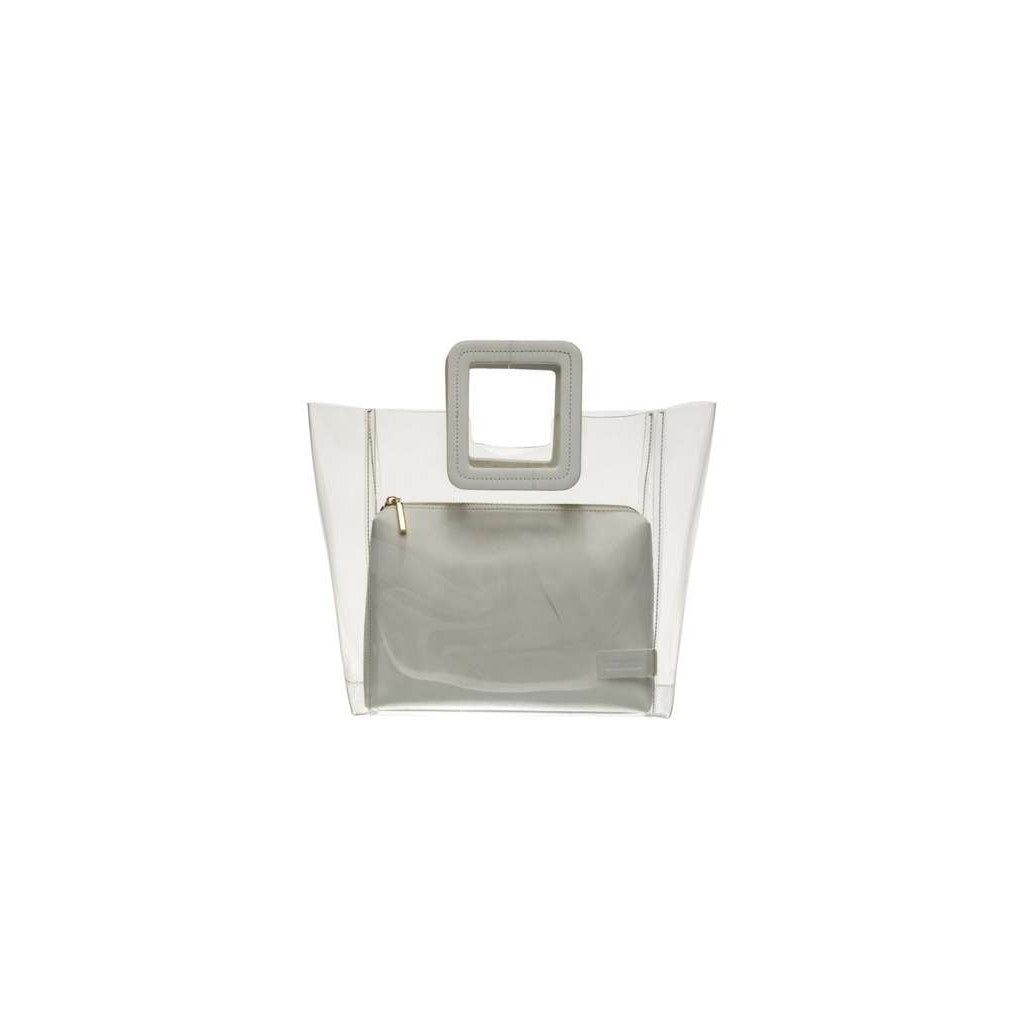 Staud Shirley Large Clear PVC Tote Bag White Leather Trim Top Handle Pouch