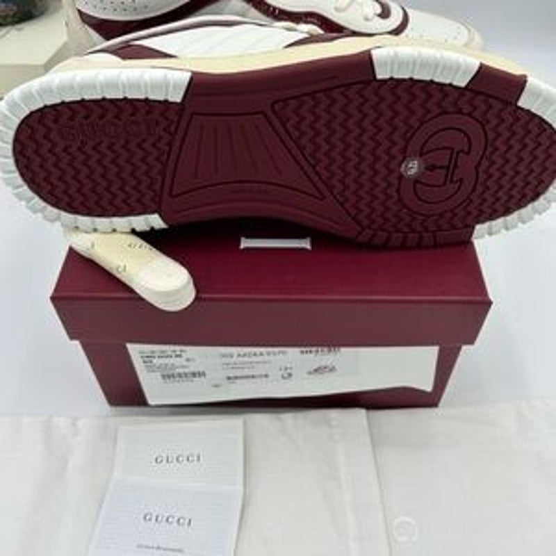 Men's Gucci re-Web sneakers in white leather with red accents size 12.5 Italy