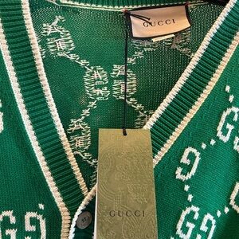 Men's Gucci, GG intarsia cotton cardigan sweater size XL made in Italy